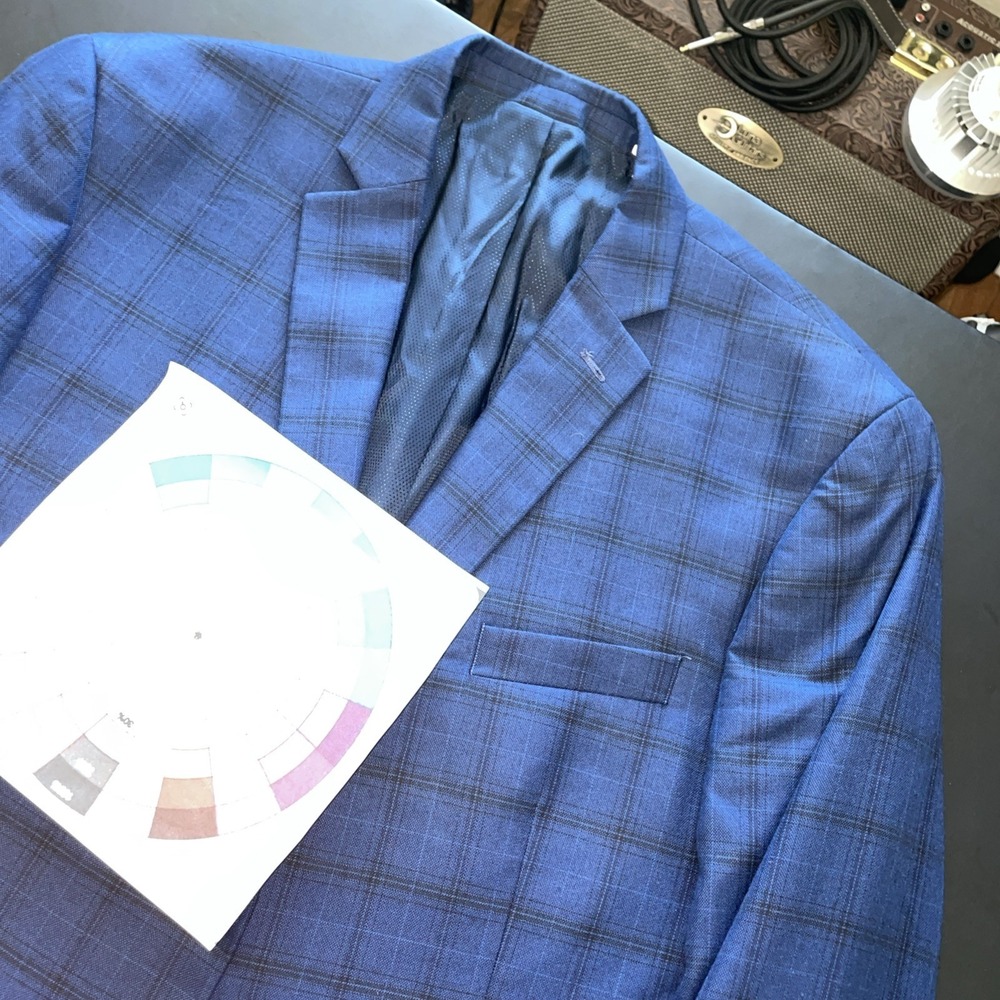 Michael Kors 46R Blue Black Windowpane Two Button Poly Rayon Blend Blazer